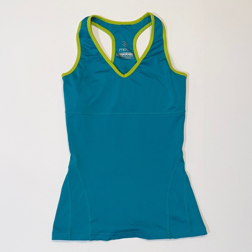 MPG Teal Athletic Racerback Tank with Lime Trim